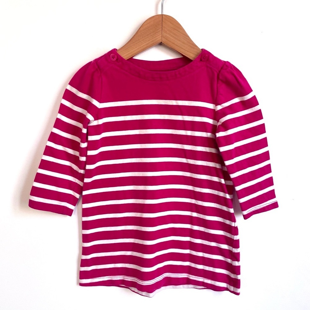 $3 💥Gap Raspberry Red & Ivory Striped Jersey Dress, Long Sleeves, Super Comfy